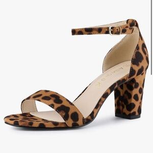 Allegra K Leopard Print Ankle Strap Block Heel Sandals
